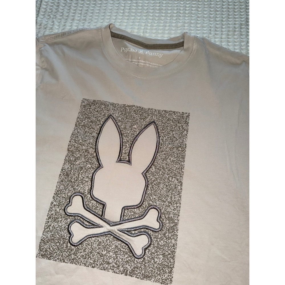 Psycho Bunny Graphic Tee Mens 6 Beige Pima Cotton Logo Short Sleeve Shirt
